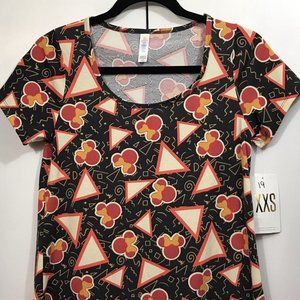 Lularoe Disney Classic T Size XXS Minnie Mouse Triangles Stretch Scoop Brown NWT